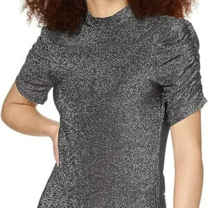 Pieces Women's Pcrina Puff Sleeve Top Blouse black with metallic thread Size XS